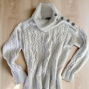 Banana Republic Light Gray Cable Knit Turtleneck Sweater